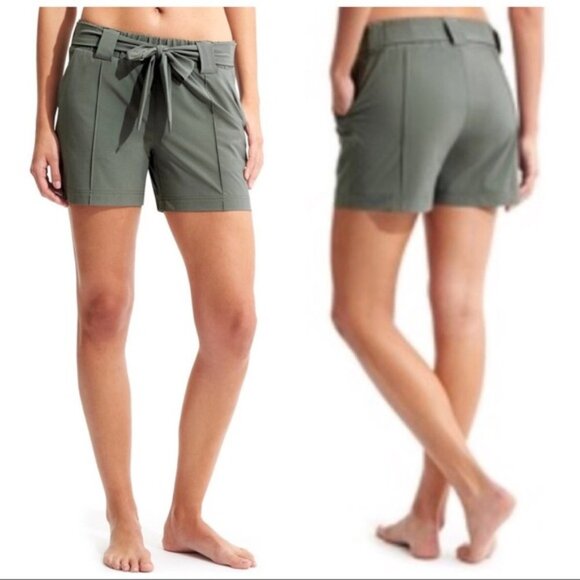 Athleta Destination Shorts Pleated Tie Front Jasper Green Size 2 - Picture 2 of 6